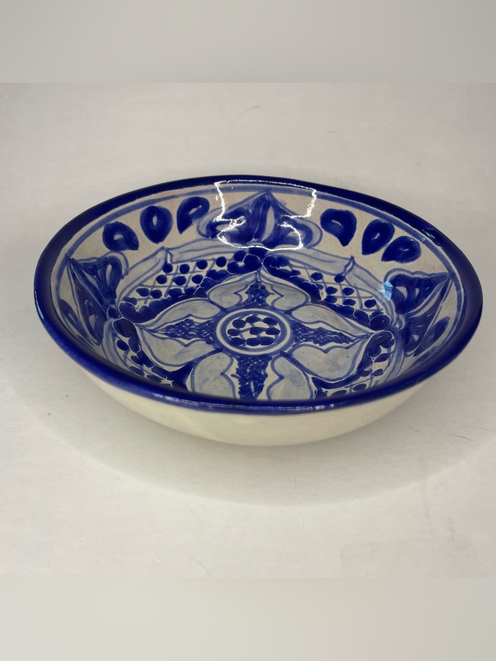 Beautiful Talavera Puebla Cobalt Blue Floral Handpainted Bowl 6" Made in Mexico